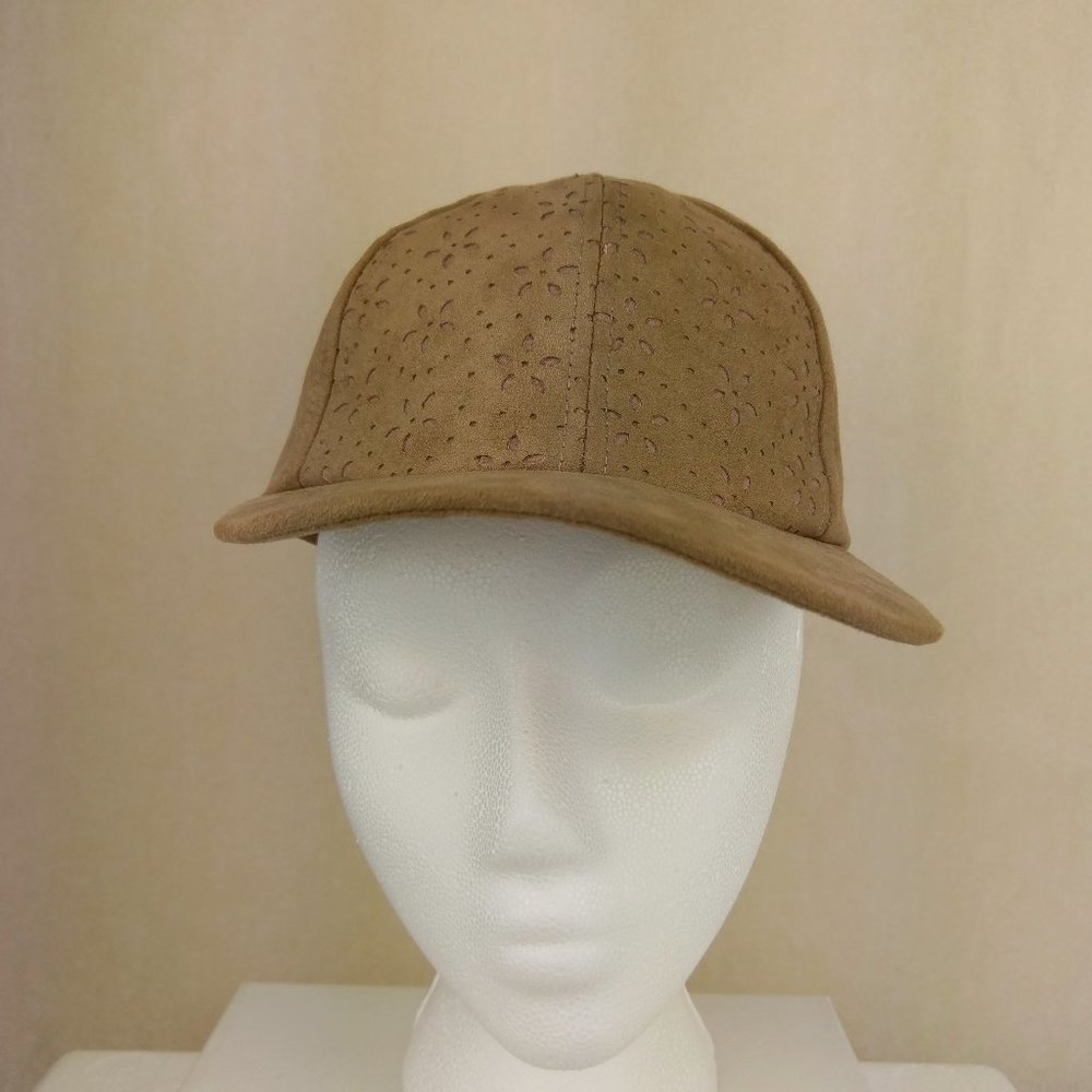 Anthropologie Traina Faux Suede Eyelet Baseball Hat Brown Adjustable NWOT